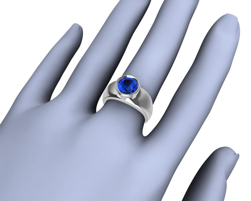 For Sale:  18 Karat White Gold Round Blue Sapphire 2.69 Carat Sculpture Ring 7