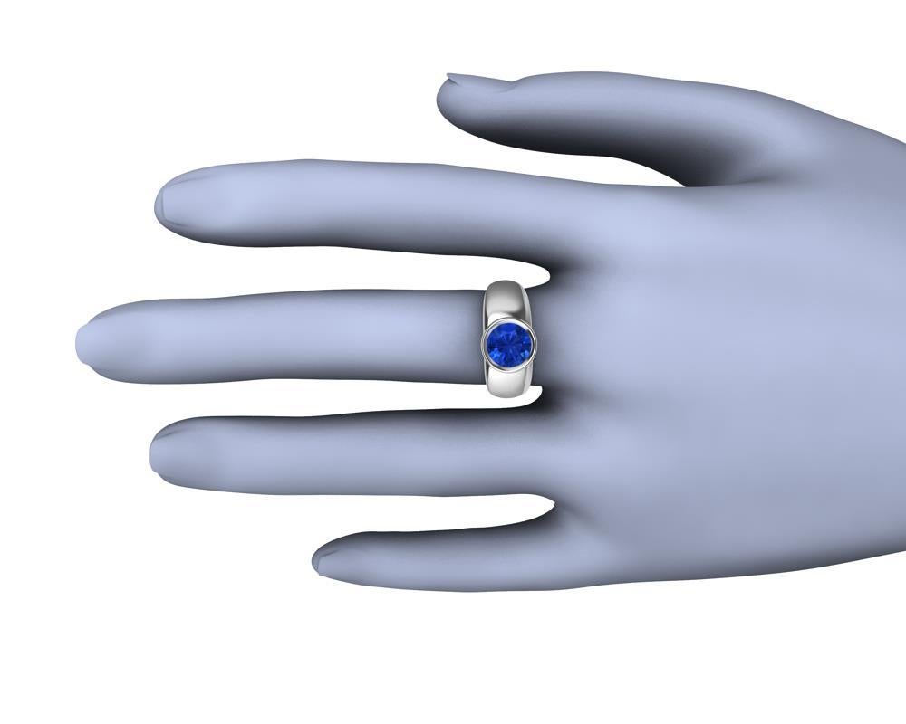 For Sale:  18 Karat White Gold Round Blue Sapphire 2.69 Carat Sculpture Ring 8