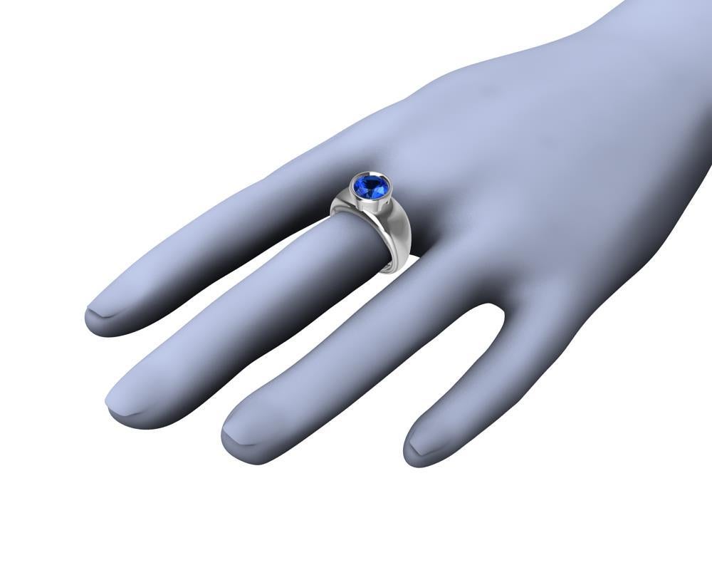 For Sale:  18 Karat White Gold Round Blue Sapphire 2.69 Carat Sculpture Ring 9