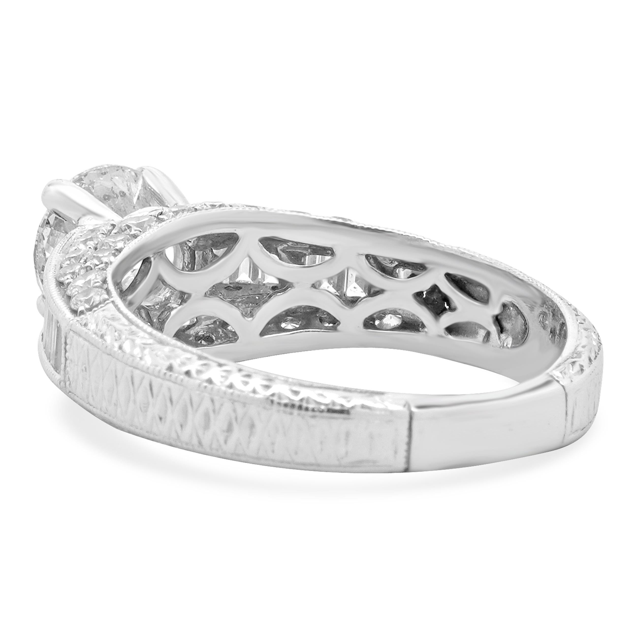 Round Cut 18 Karat White Gold Round Brilliant Cut Diamond Engagement Ring For Sale