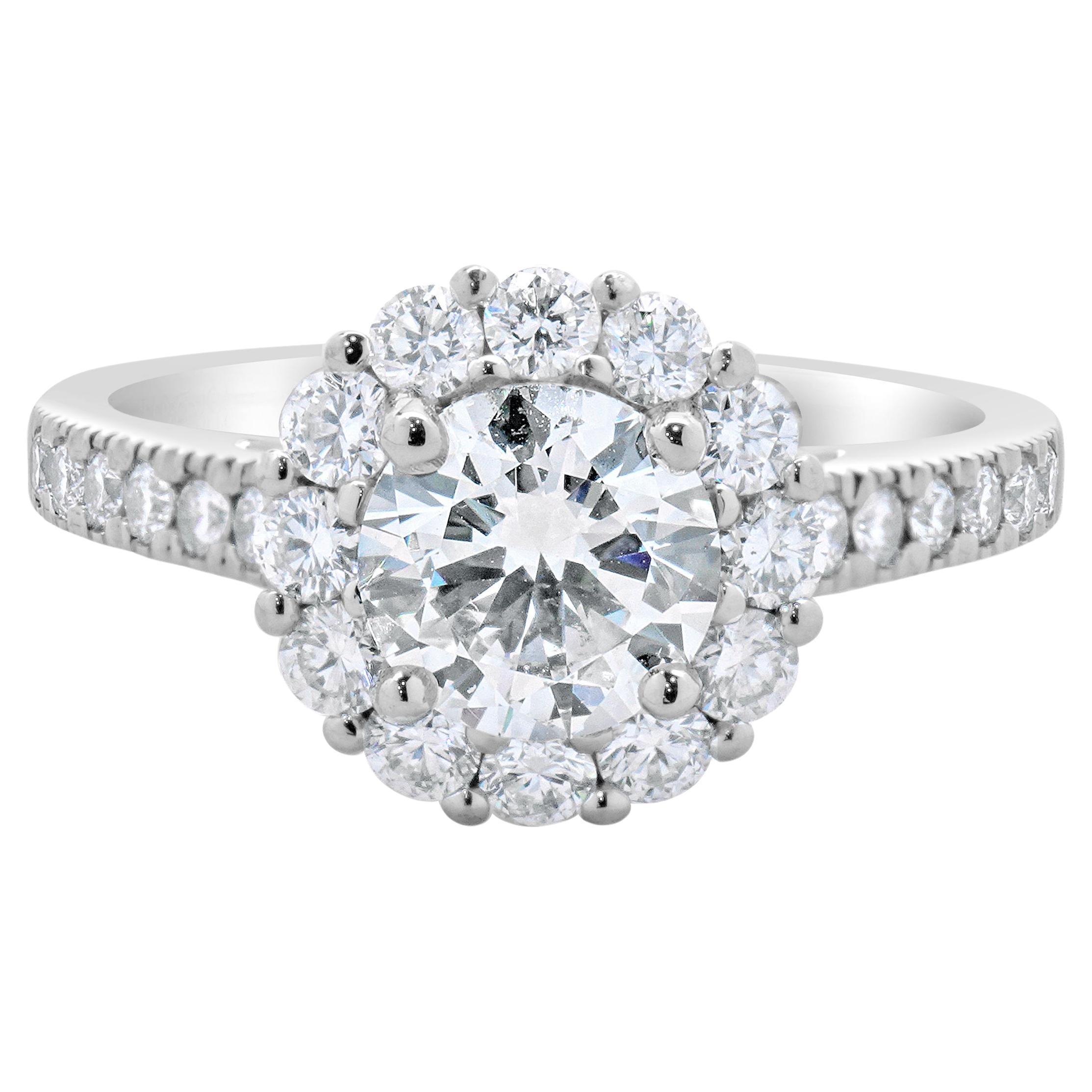 18 Karat White Gold Round Brilliant Cut Diamond Engagement Ring For Sale