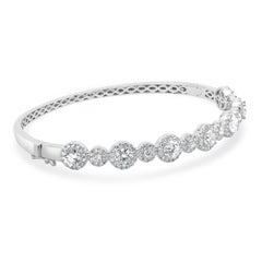 18 Karat White Gold Round Brilliant Cut Diamond Halo Bangle Bracelet