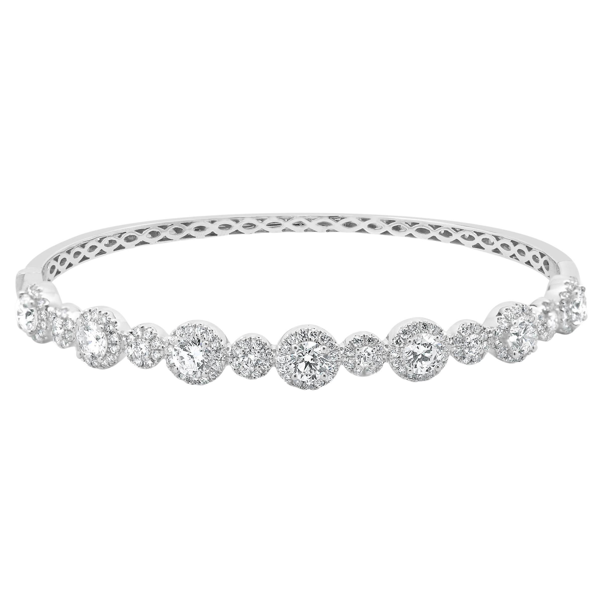 18 Karat White Gold Round Brilliant Cut Diamond Halo Bangle Bracelet