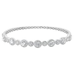 18 Karat White Gold Round Brilliant Cut Diamond Halo Bangle Bracelet