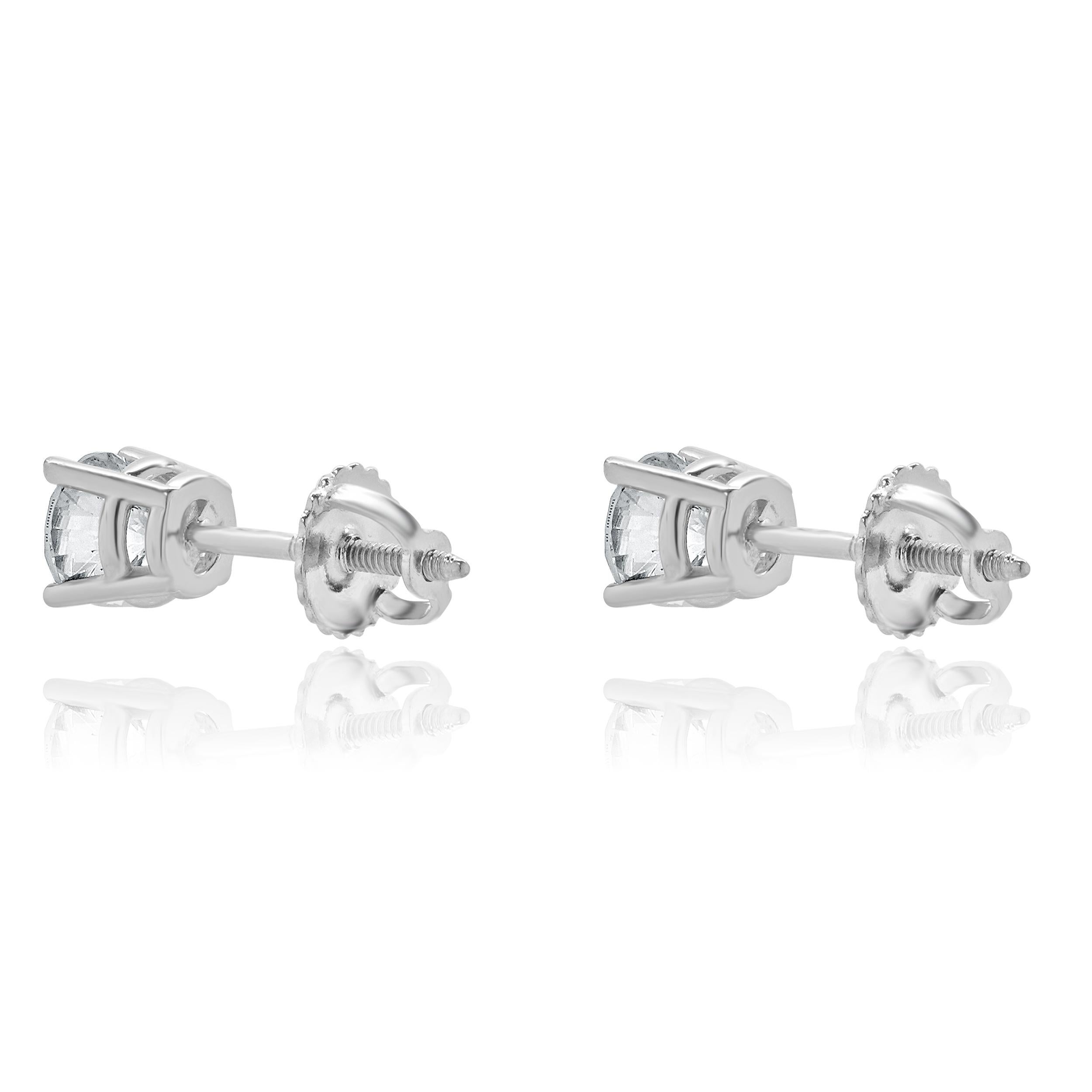 Round Cut 18 Karat White Gold Round Brilliant Cut Diamond Stud Earrings For Sale