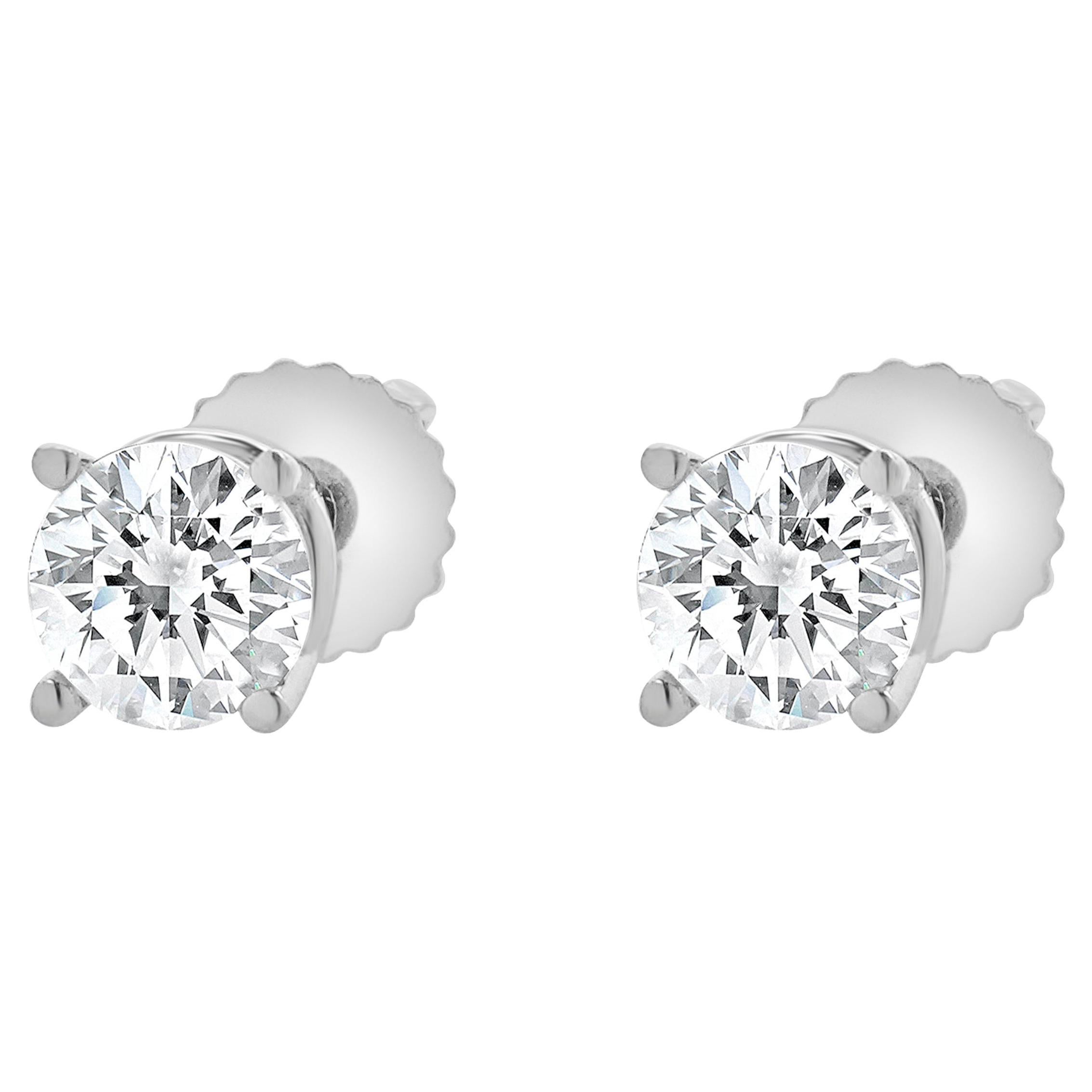 18 Karat White Gold Round Brilliant Cut Diamond Stud Earrings