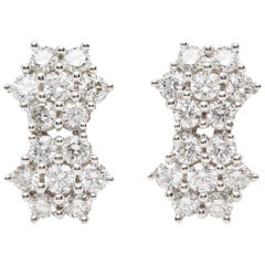 18 Karat White Gold Round Brilliant Cut Double Cluster Diamond Earrings 18 Karat White Gold Round Brilliant Cut Double Cluster Diamond Earrings