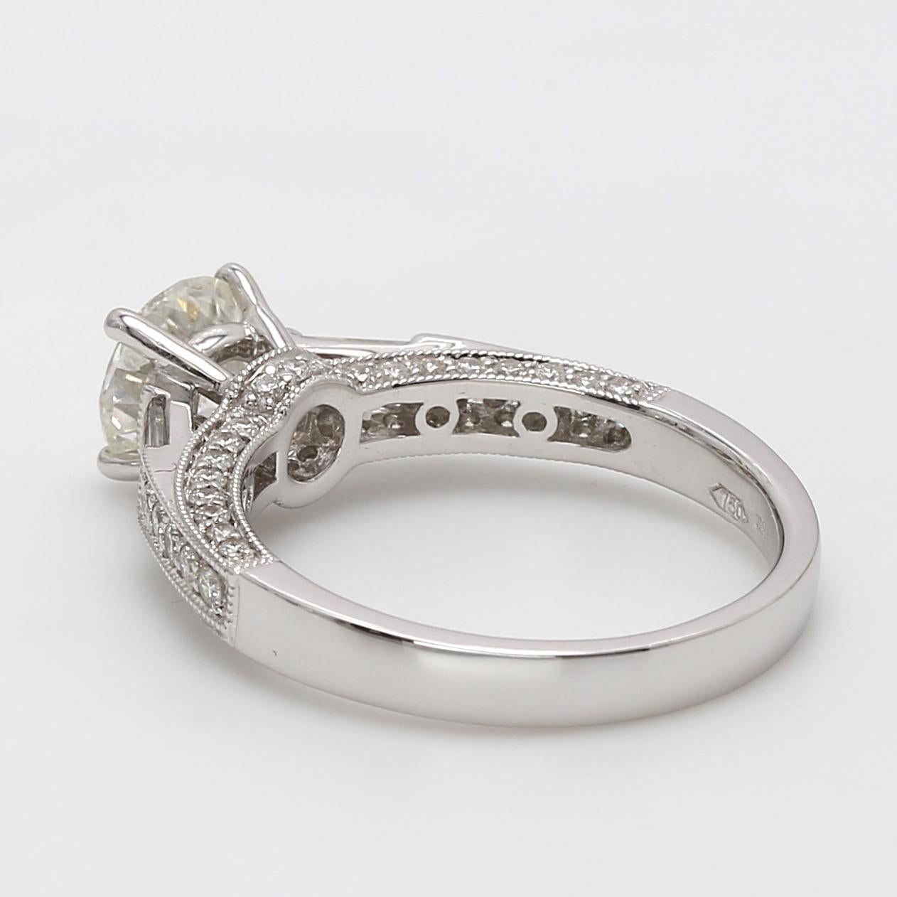 Round Cut 18 Karat White Gold Round Brilliant Diamond Cut, Engagement Ring EGL Certified For Sale