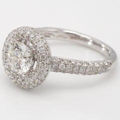 18 Karat White Gold Round Brilliant Diamond Halo Engagement Ring EGL Certified