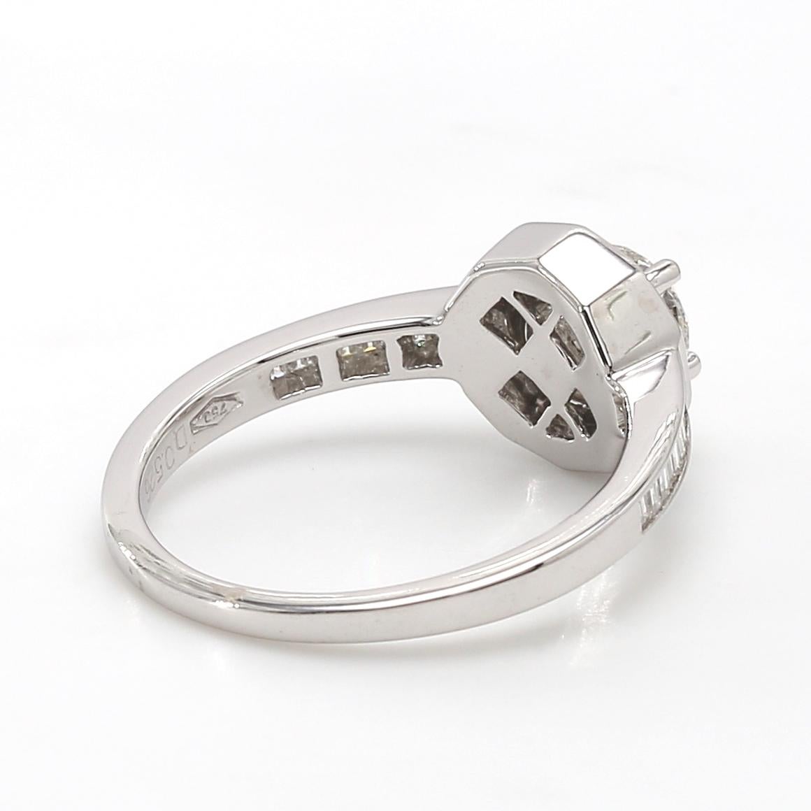 Women's 18 Karat White Gold Round Brilliant Diamond Halo Engagement Ring EGL Certified For Sale