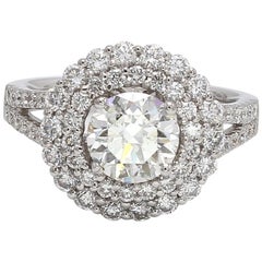 18 Karat White Gold Round Brilliant Diamond Halo Engagement Ring EGL Certified