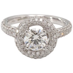 18 Karat White Gold Round Brilliant Diamond Halo Engagement Ring EGL Certified