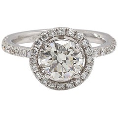 18 Karat White Gold Round Brilliant Diamond Halo Engagement Ring EGL Certified
