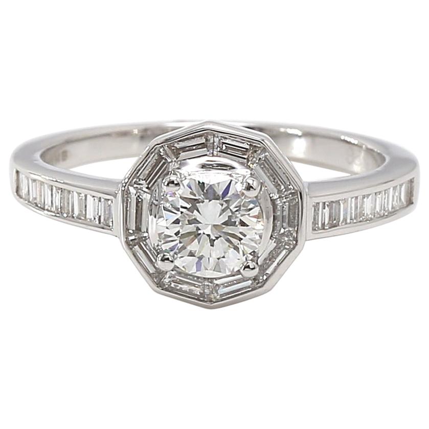 18 Karat White Gold Round Brilliant Diamond Halo Engagement Ring EGL Certified For Sale