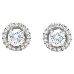 18 Karat White Gold Round Brilliant Diamond Stud Earrings with Diamond Halos