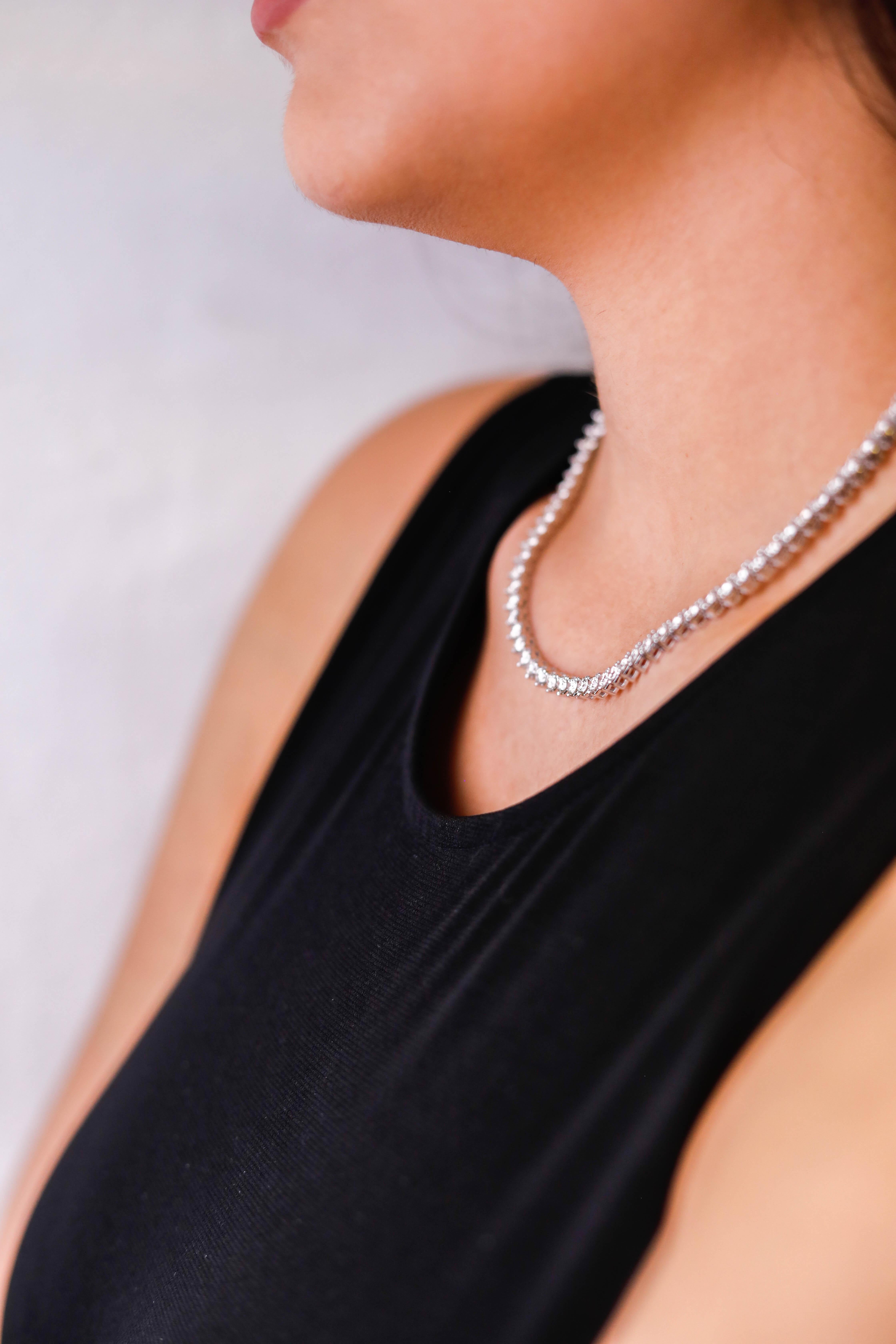 Women's 18 Karat White Gold 10ctw Round Brilliant Diamond Tennis Necklace Choker Jewelry