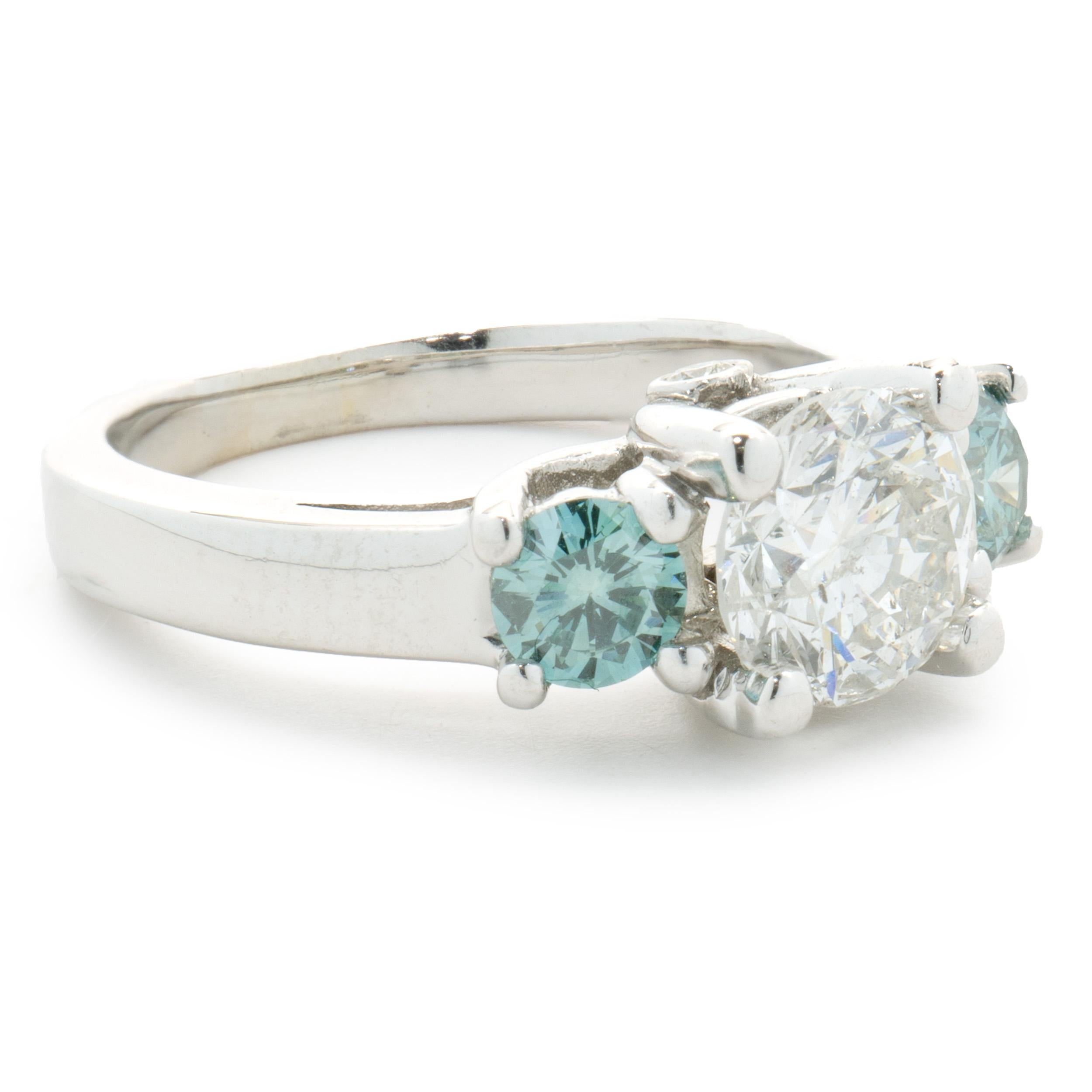 Women's 18 Karat White Gold Round Cut Diamond Engagement Ring For Sale