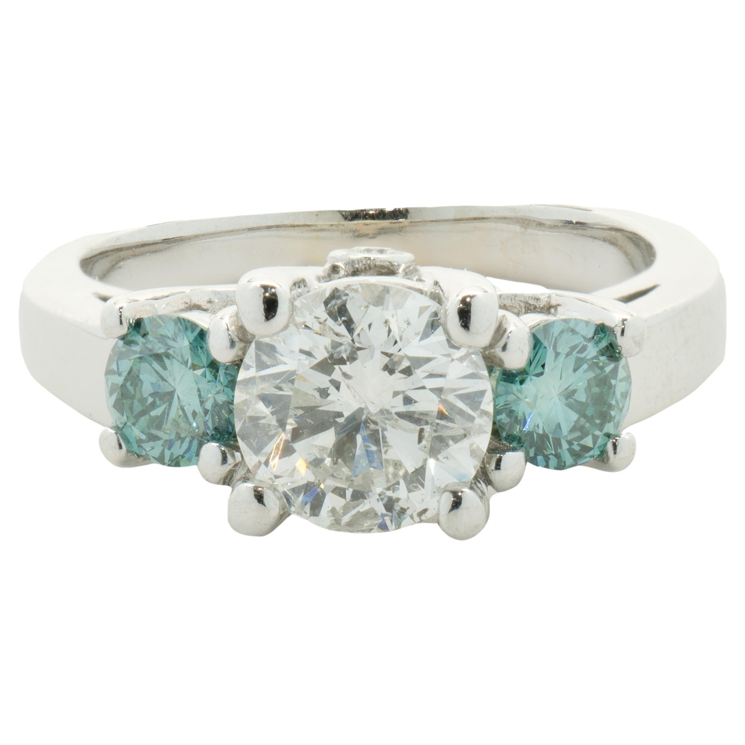 18 Karat White Gold Round Cut Diamond Engagement Ring For Sale