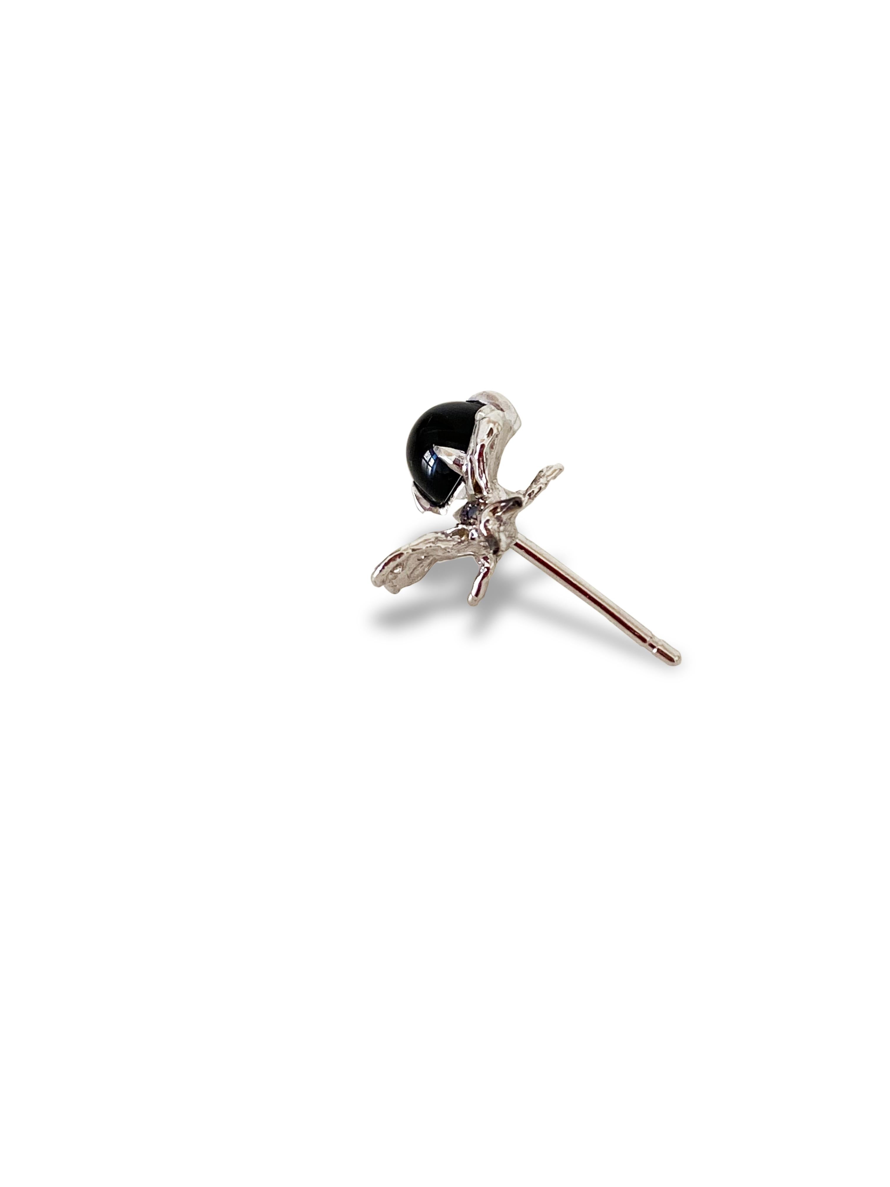 18 Karat White Gold Round Cut Onyx 0.16 Karat Black&White Diamonds Stud Earrings For Sale 6