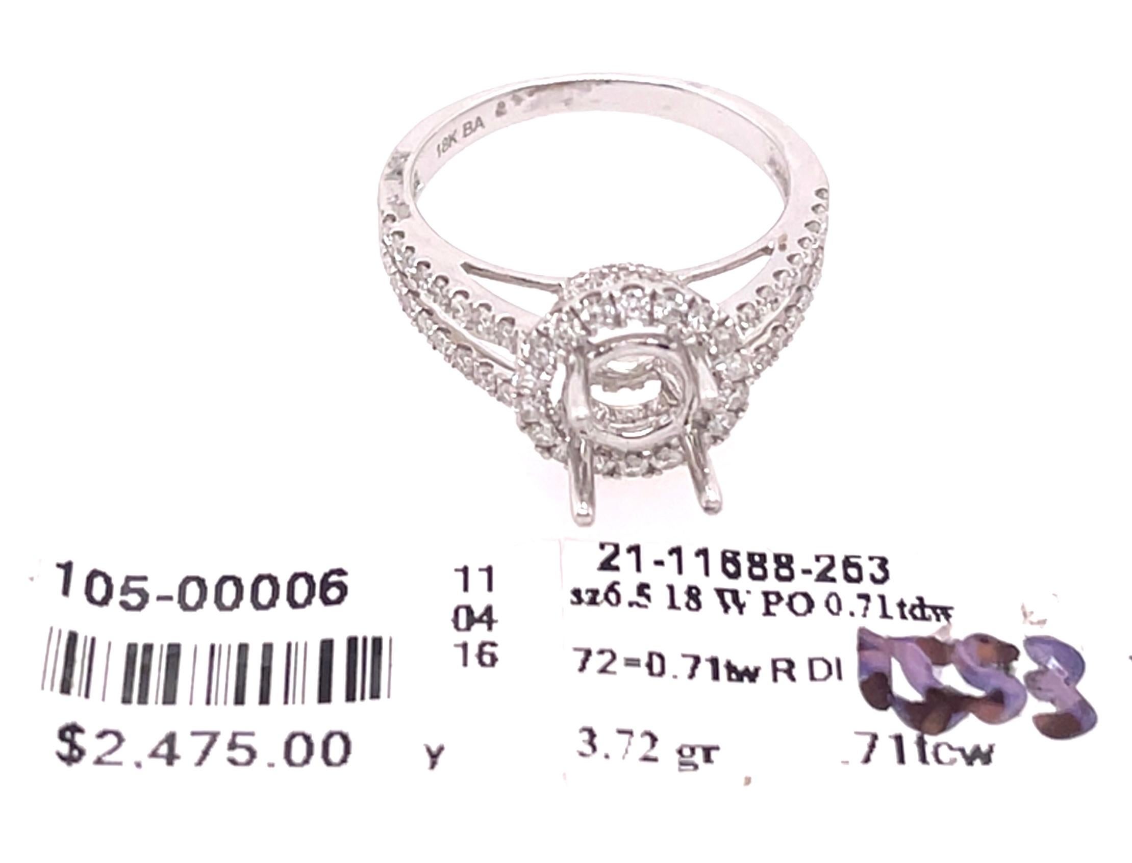 18 Karat White Gold Round Engagement Ring Setting Diamond Halo and Two Row Band For Sale 1
