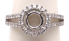 18 Karat White Gold Round Engagement Ring Setting Diamond Halo and Two Row Band