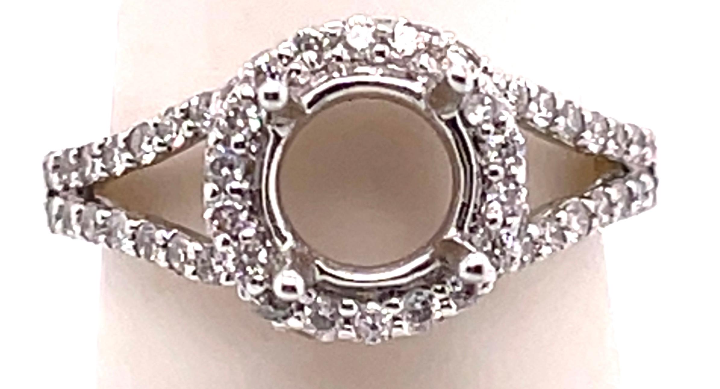 Round Cut 18 Karat White Gold Round Engagement Ring Setting Diamond Halo and Two Row Band For Sale