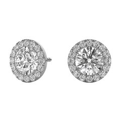 18 Karat White Gold Round Halo Diamond Earrings '1 2/5 Carat'