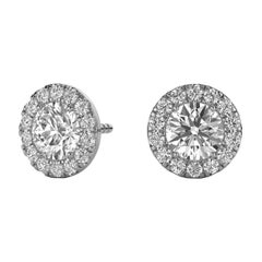 18 Karat White Gold Round Halo Diamond Earrings '1 Carat'