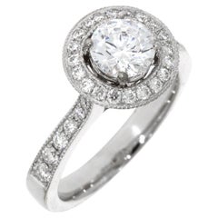 18 Karat White Gold Round Halo Engagement Ring Mounting with CZ Center