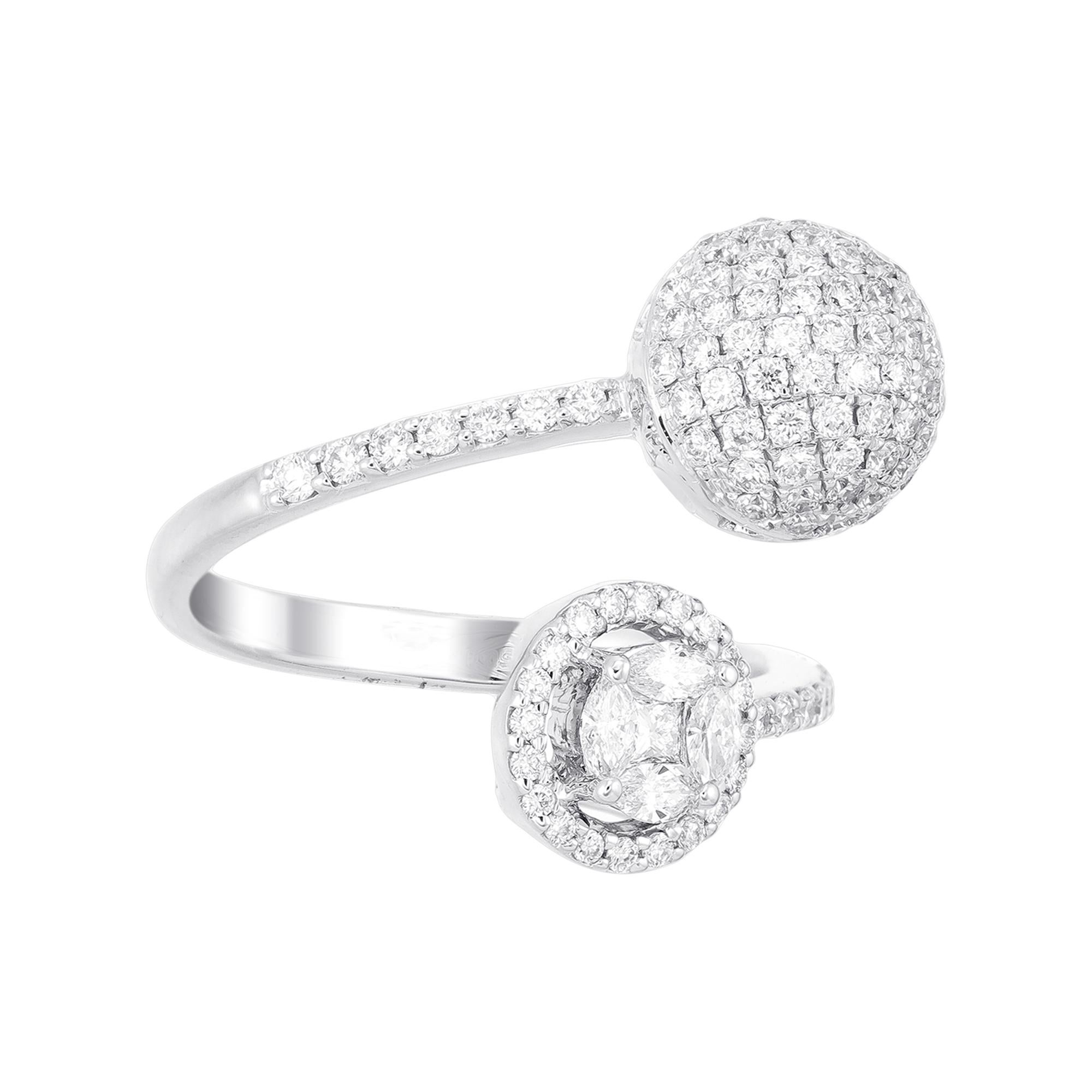 Romantic 18 Karat White Gold Round Illusion Diamond Cocktail Ring For Sale