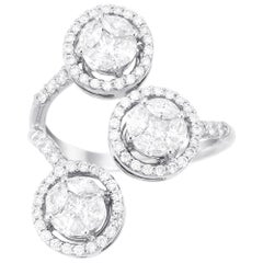 18 Karat White Gold Round Illusion Diamond Cocktail Ring