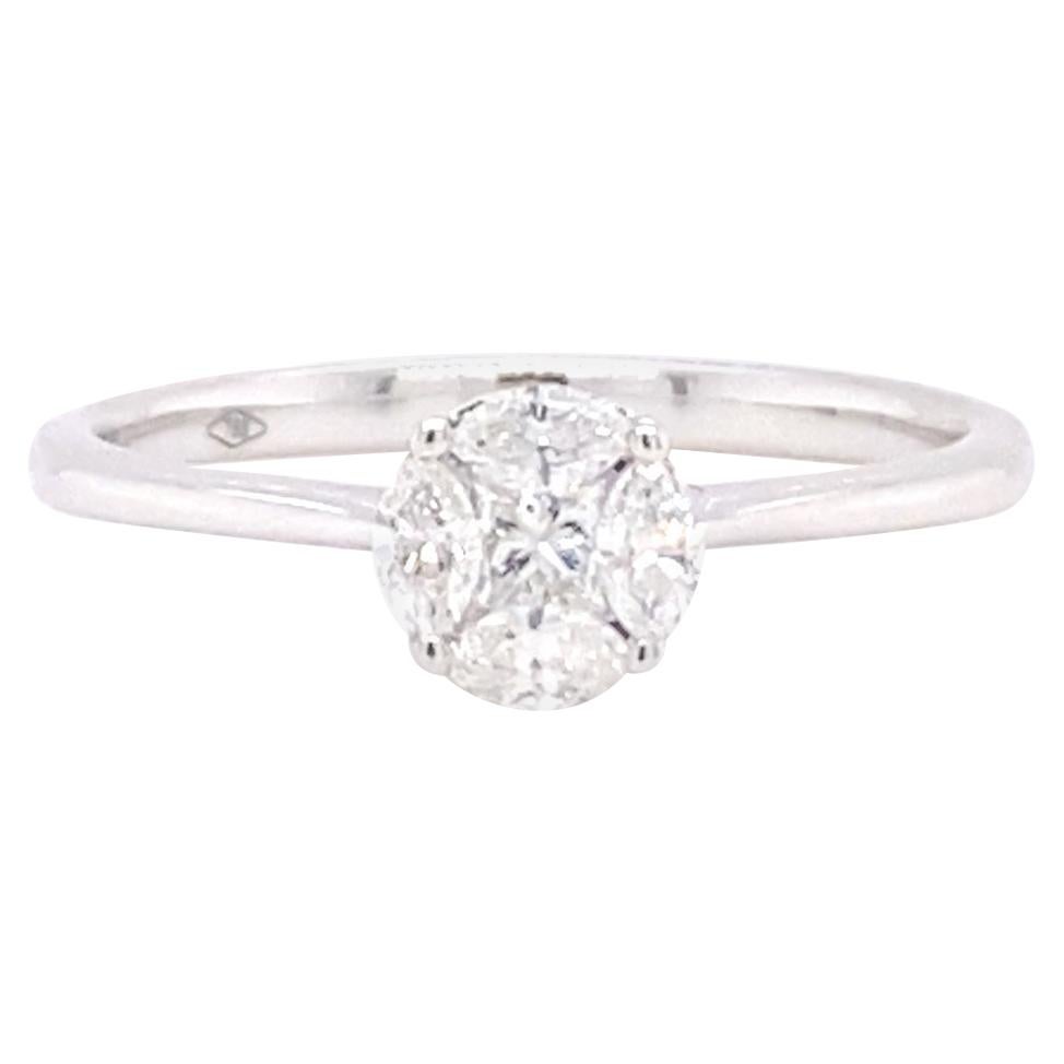 18 Karat White Gold Round Illusion Diamond Engagement Ring For Sale