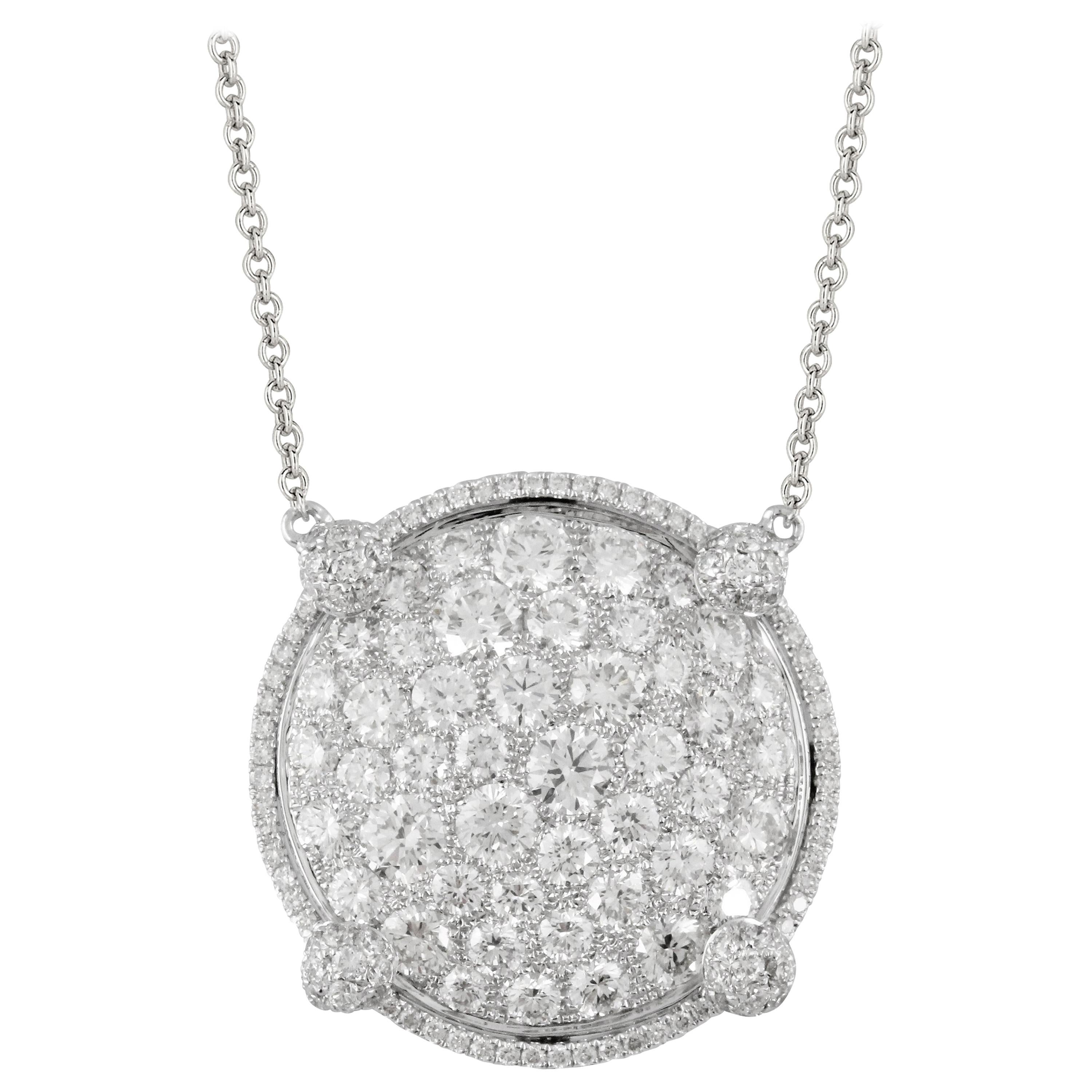 18 Karat White Gold Round Pave Diamond Fashion Necklace 3.26 Carat For Sale