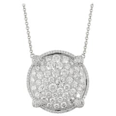 18 Karat White Gold Round Pave Diamond Fashion Necklace 3.26 Carat