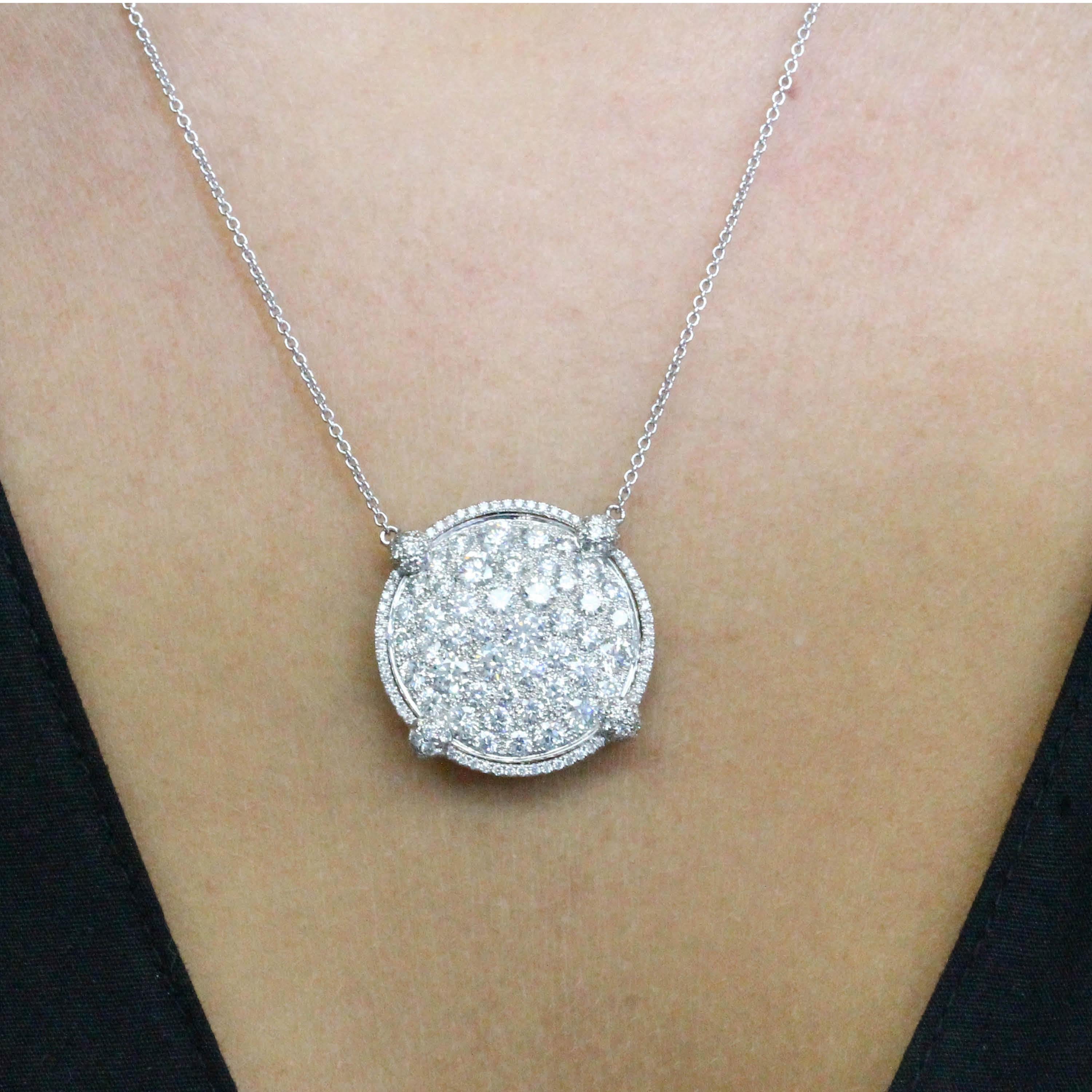A Stunning One-of-a-Kind Necklace featuring 3.26 Carats of White Diamonds, Pavé Set, hanging from an 18