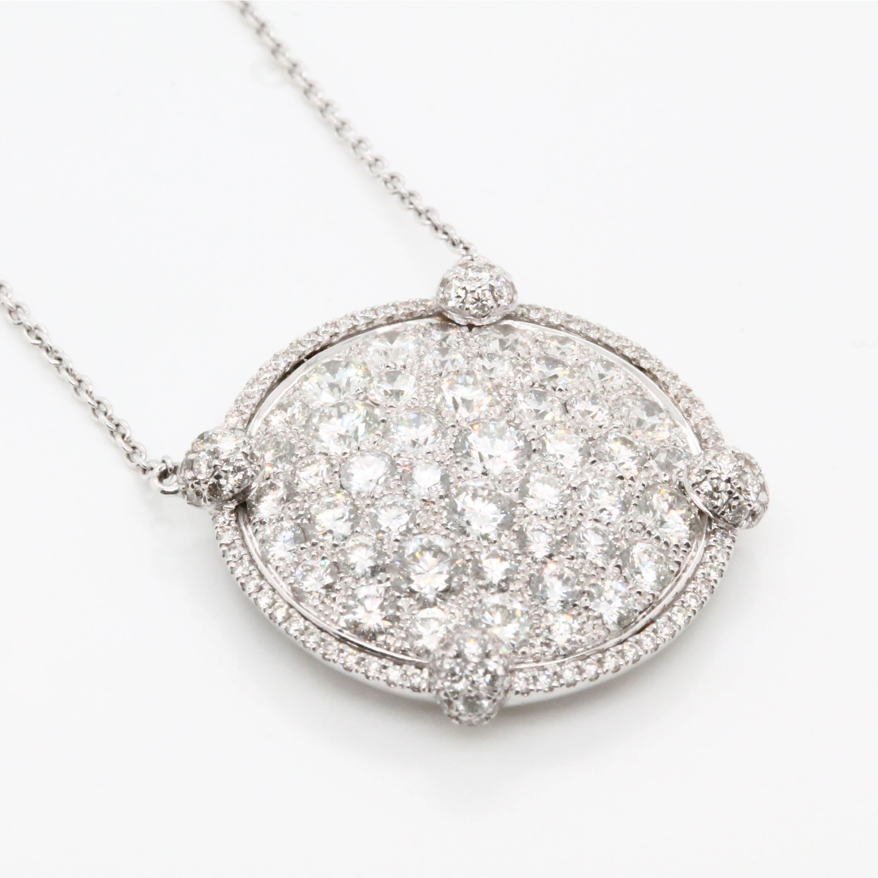 18 Karat White Gold Round Pave Diamond Fashion Necklace 3.26 Carat For Sale 2