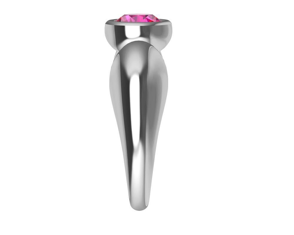 En venta: Anillo Escultura Lágrima Zafiro Rosa Redondo Oro Blanco 18 Quilates 1,09 Quilates  3