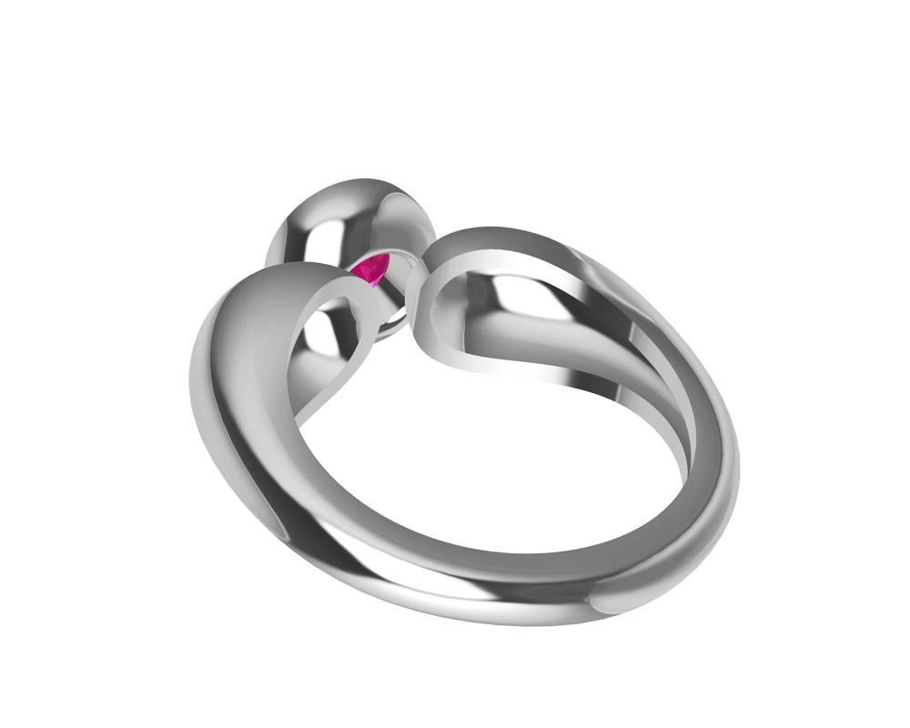 For Sale:  18 Karat White Gold Round Pink Sapphire 1.09 Carat Teardrop Sculpture Ring 5