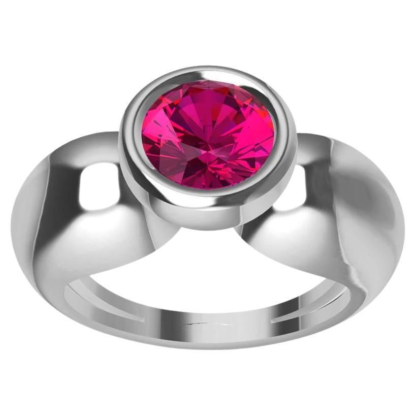 18 Karat White Gold Round Pink Sapphire 1.09 Carat Teardrop Sculpture Ring