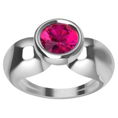 Anillo Escultura Lágrima Zafiro Rosa Redondo Oro Blanco 18 Quilates 1,09 Quilates