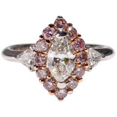 18 Karat White Gold Round Pink Trillion Marquise Shape Diamond Ring