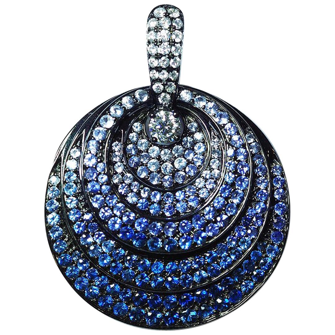 18 Karat White Gold Round Sapphire and Diamond Pendant Necklace