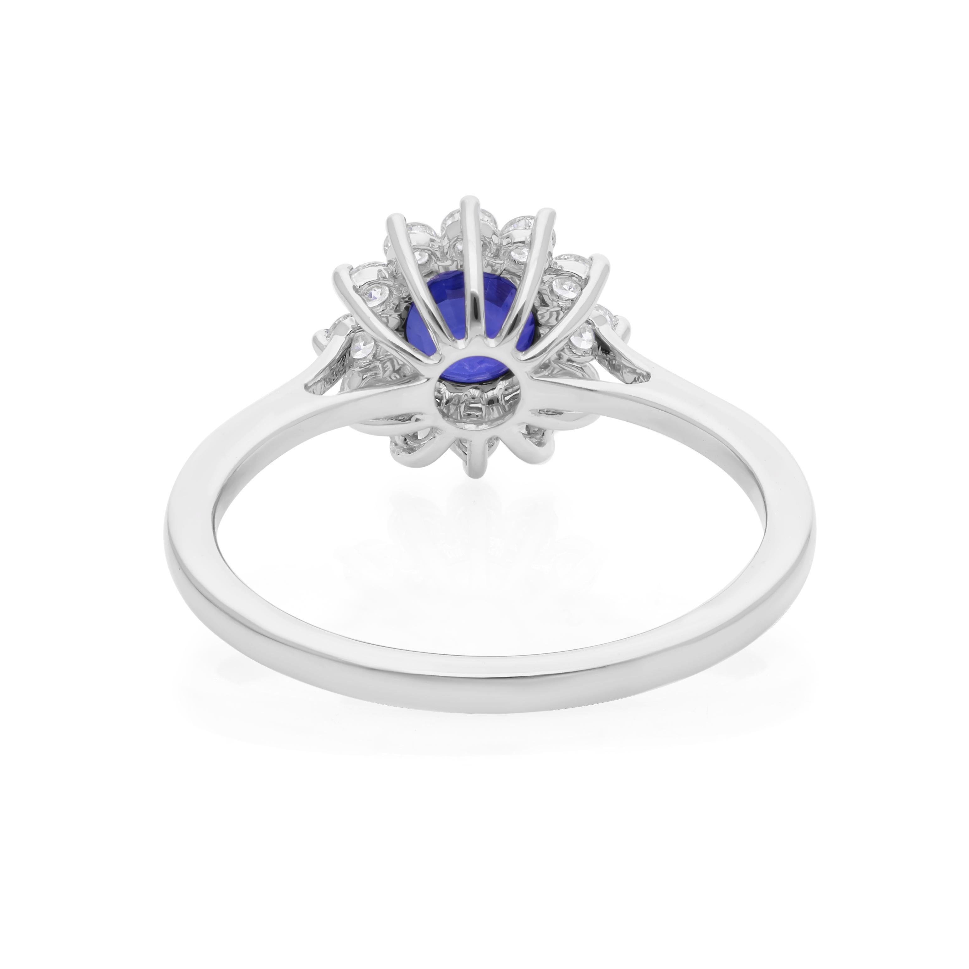 in vendita:  Oro bianco 18 carati Zaffiro rotondo Diamante aureola Anello di fidanzamento a fiore Regalo 5