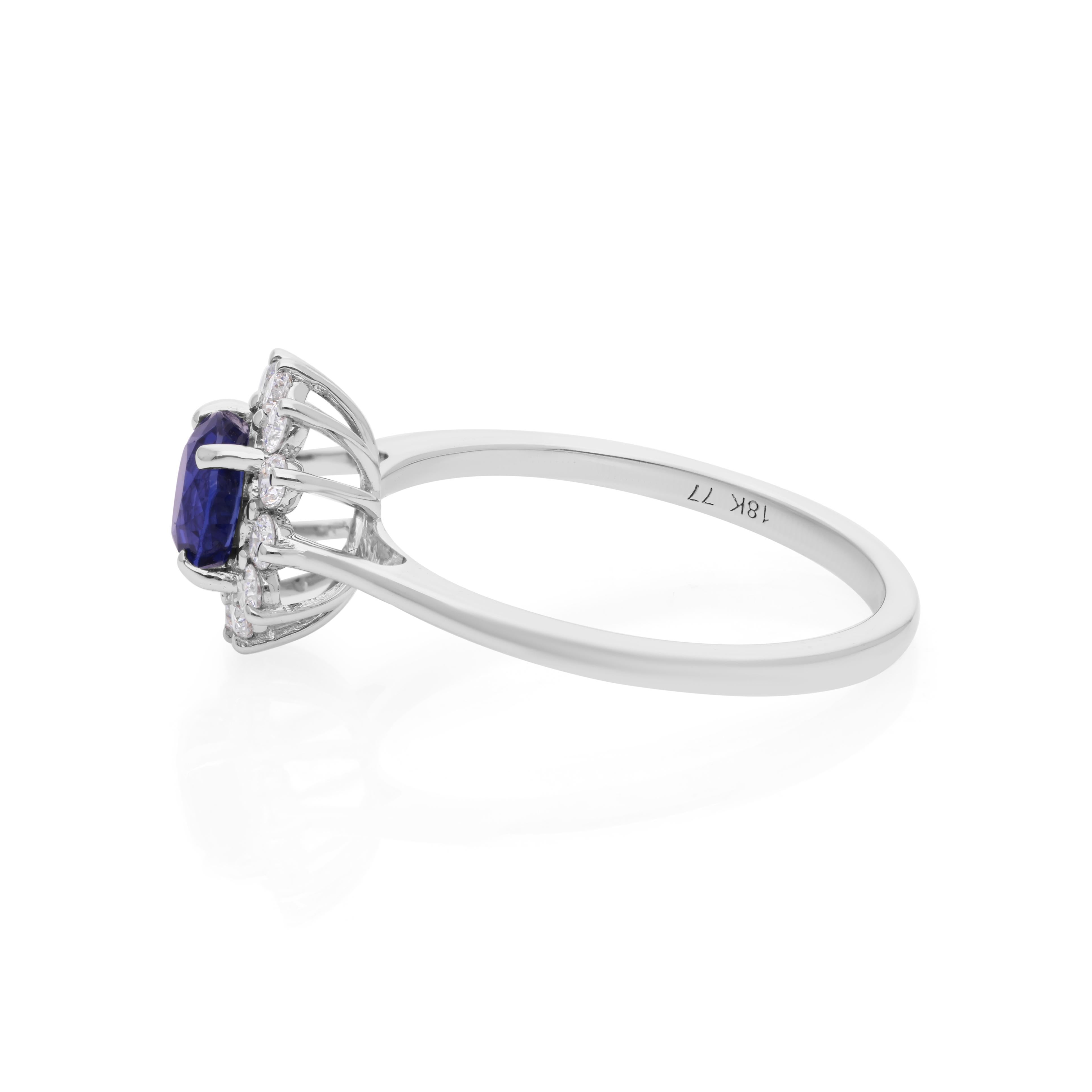 in vendita:  Oro bianco 18 carati Zaffiro rotondo Diamante aureola Anello di fidanzamento a fiore Regalo 6