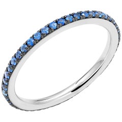 18 Karat White Gold Round Sapphire 1.3 Millimeter Eternity Band Black Rhodium