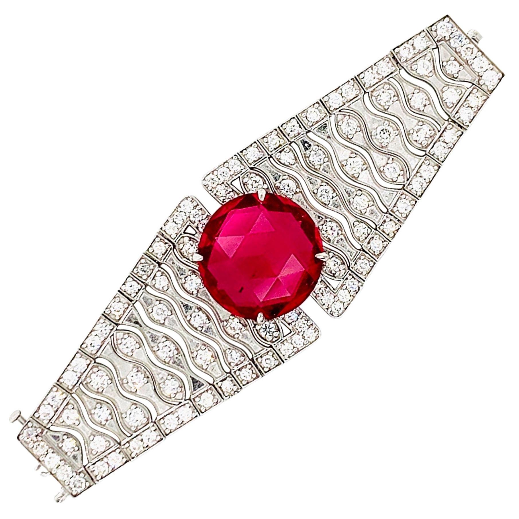 18 Karat White Gold Rubellite and Diamond Convertible Ring Bracelet For Sale