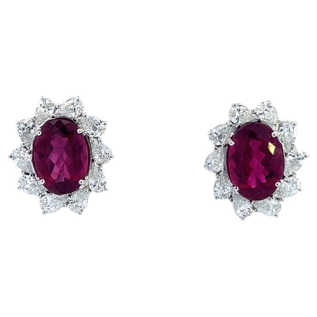 18 Karat White Gold Rubellite and Diamond Earrings - 12.17ct Oval Rubellites