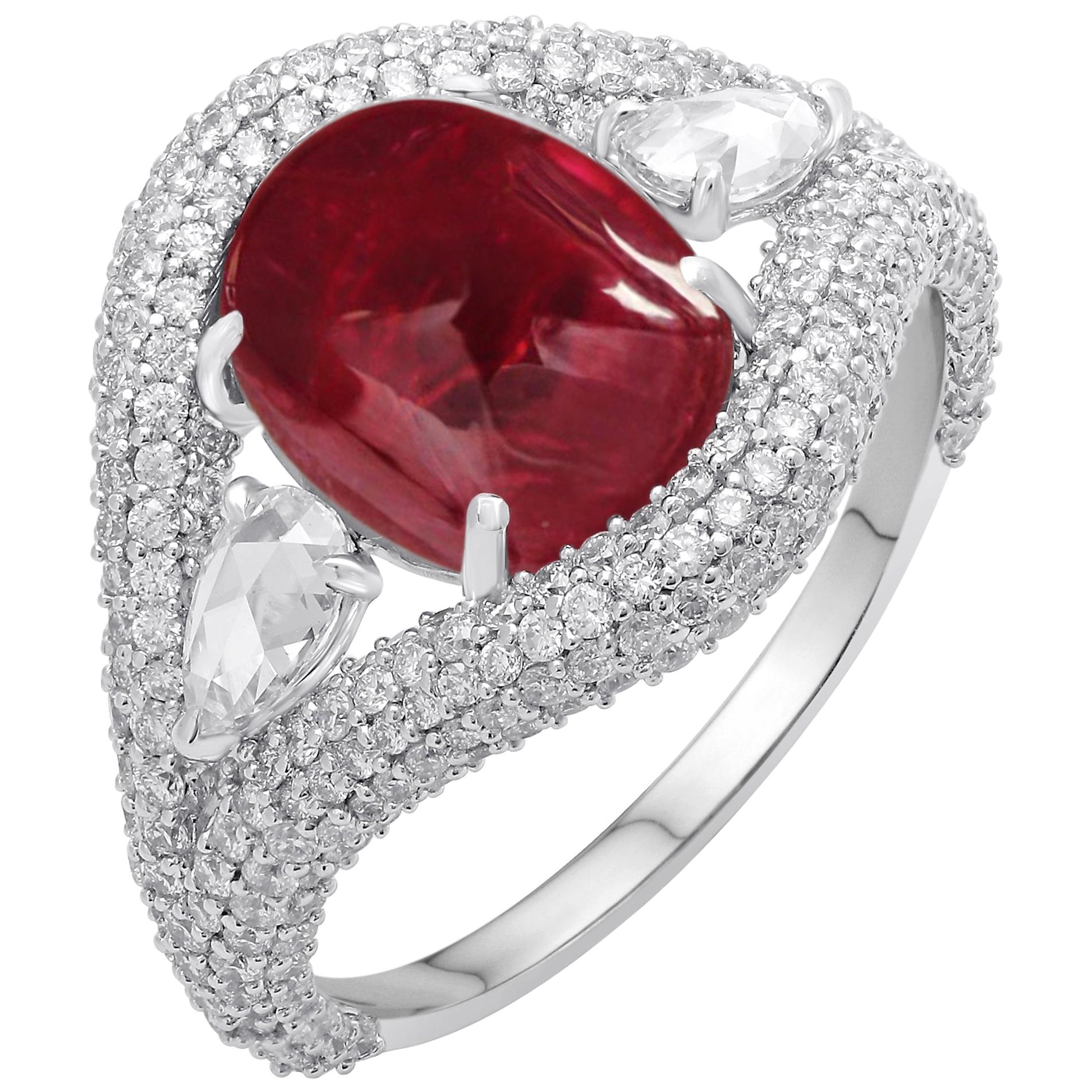 18 Karat White Gold Rubellite and Diamond Ring For Sale