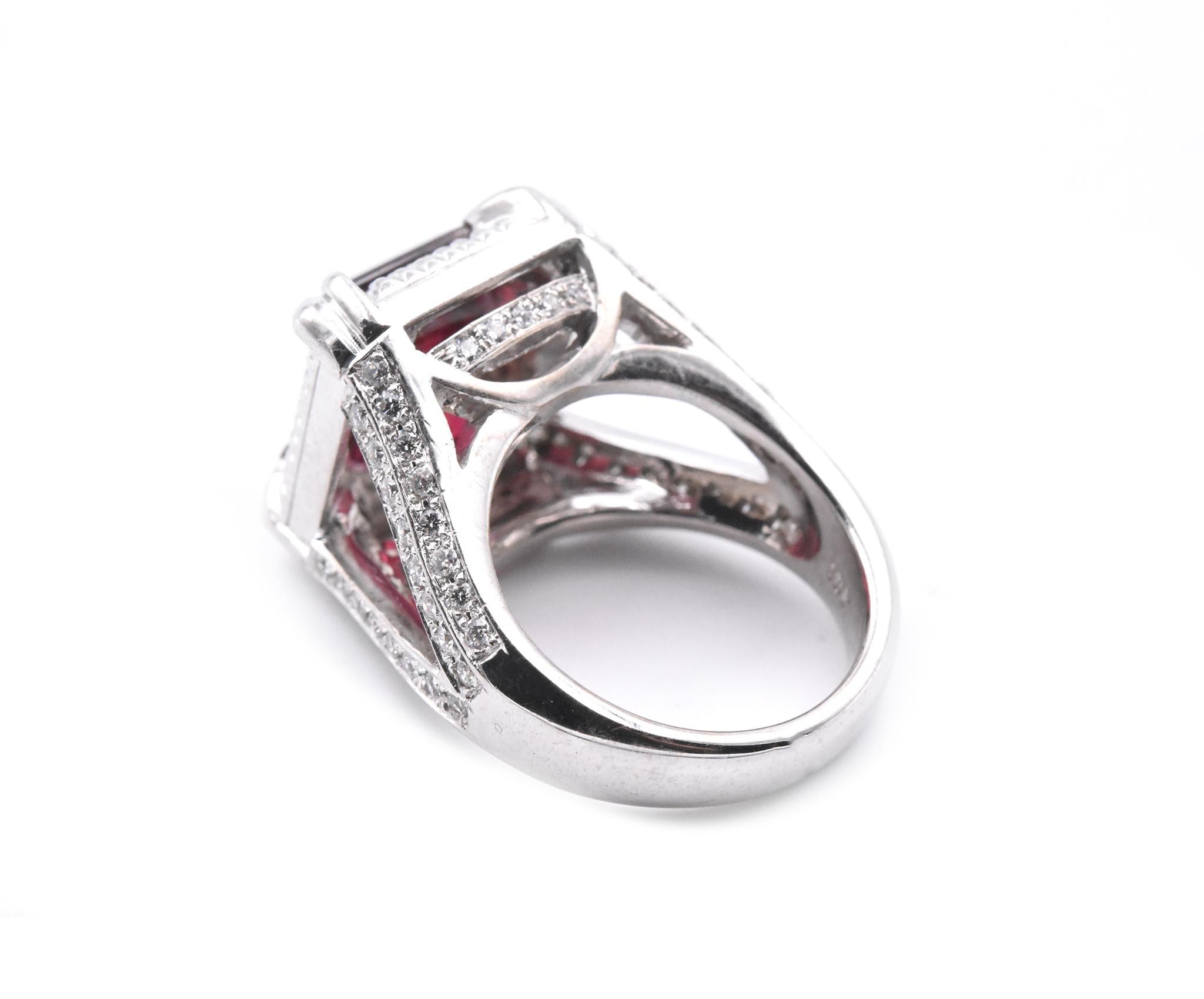 18 Karat White Gold Rubellite Tourmaline and Diamond Fashion Ring In Excellent Condition In Scottsdale, AZ