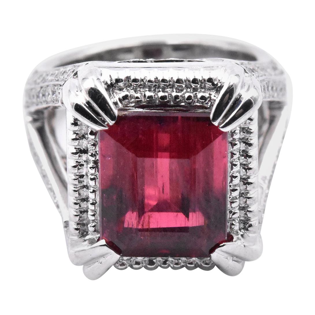 18 Karat White Gold Rubellite Tourmaline and Diamond Fashion Ring